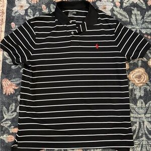 Polo Ralph Lauren Performance Polo Shirt L Mens Black White Stripe Golf NEW NWT